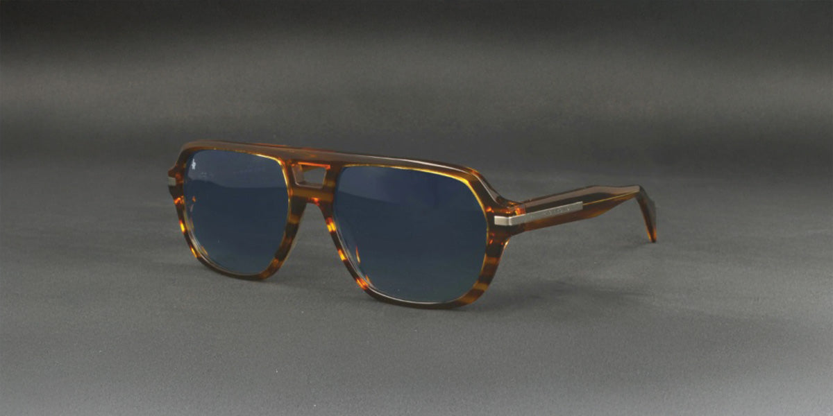 John Richmond™ RIS005 COL 12 - Rectangular Shape - Stripped Havana - Men Sunglass